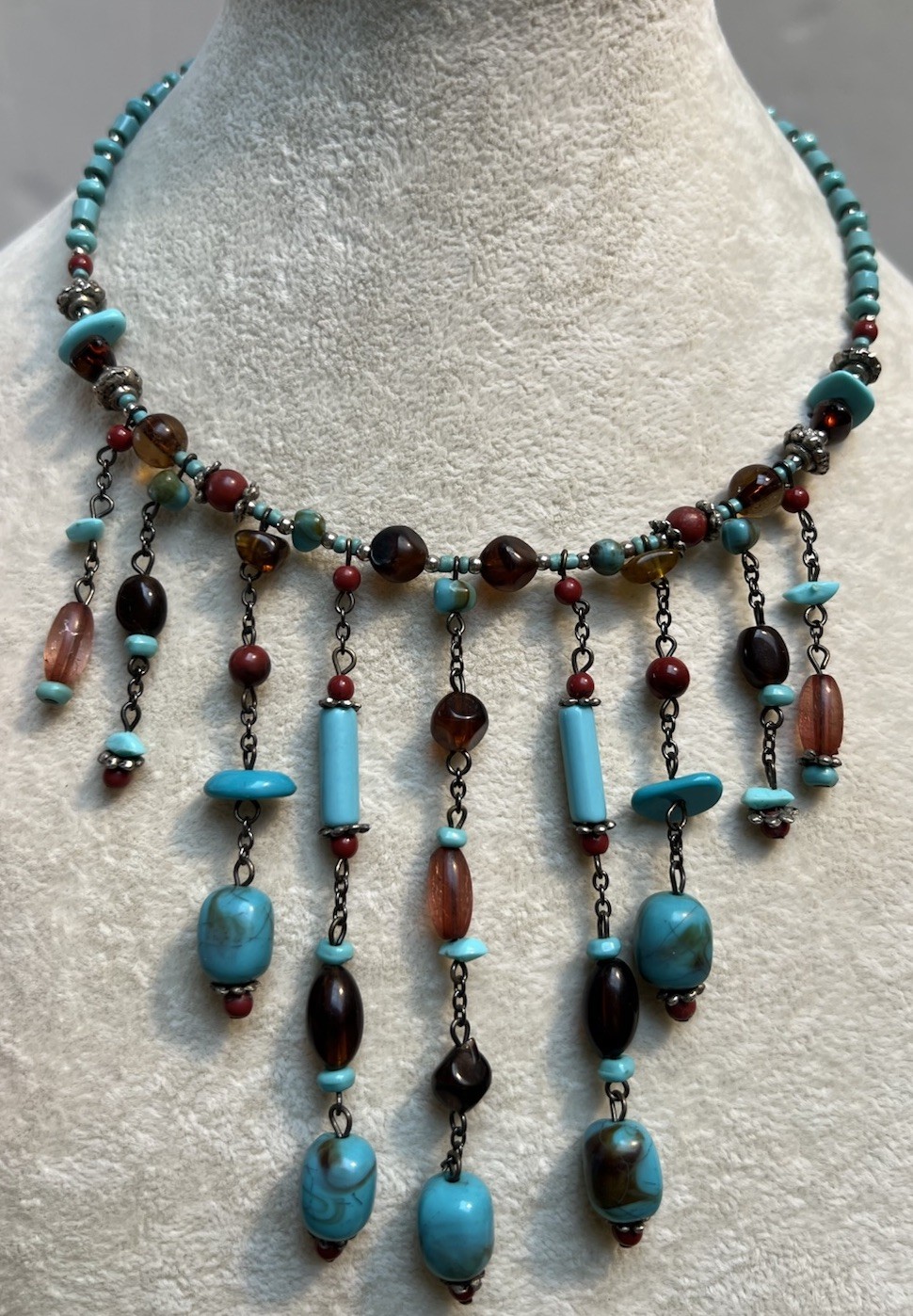Vintage Boho Memory Wire Choker Faux Turquoise Gemstone Necklace
