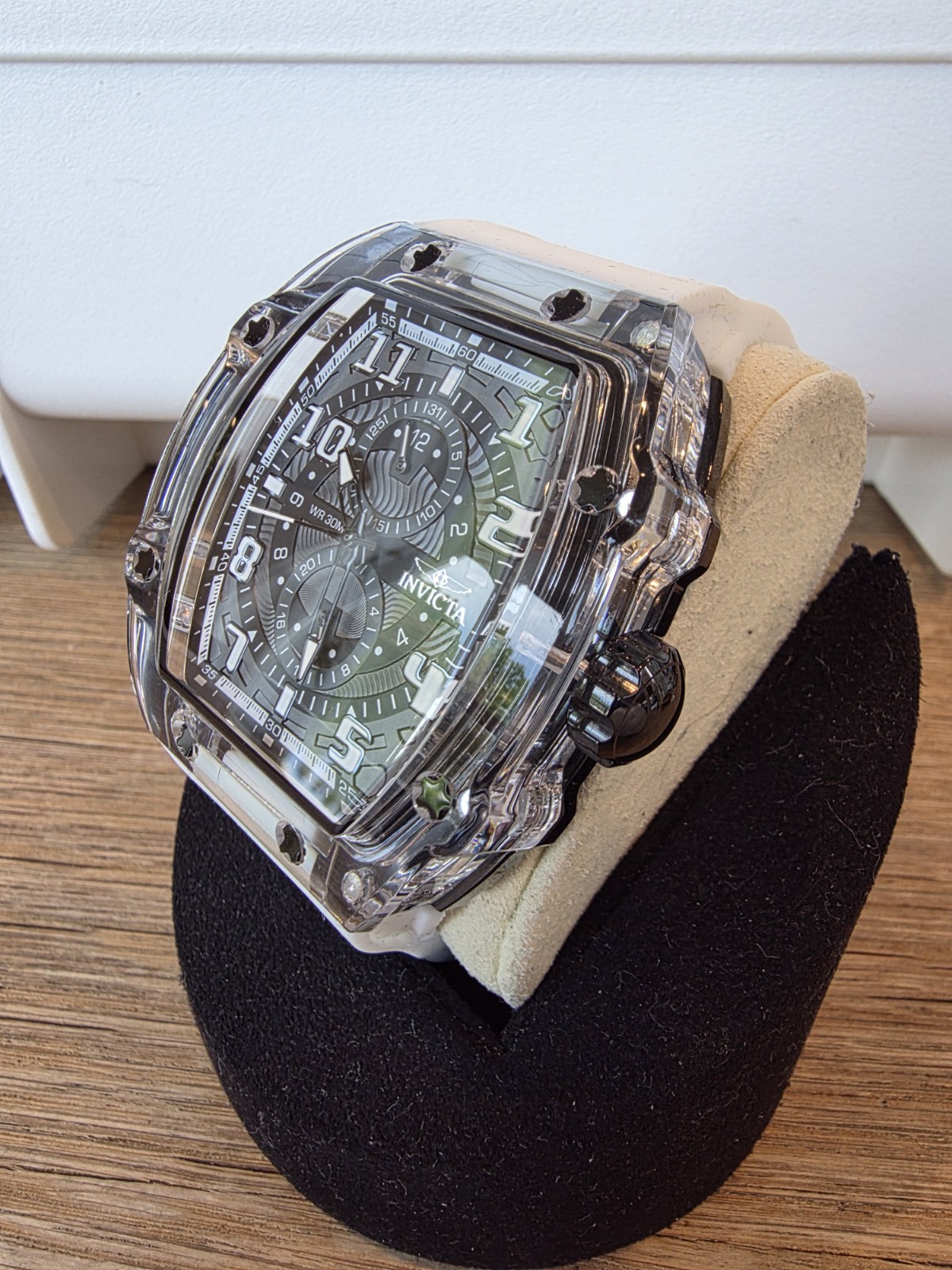 Invicta Racing Quartz Black Dial White Silicone Men’s Sport Wristwatch 48.5mm