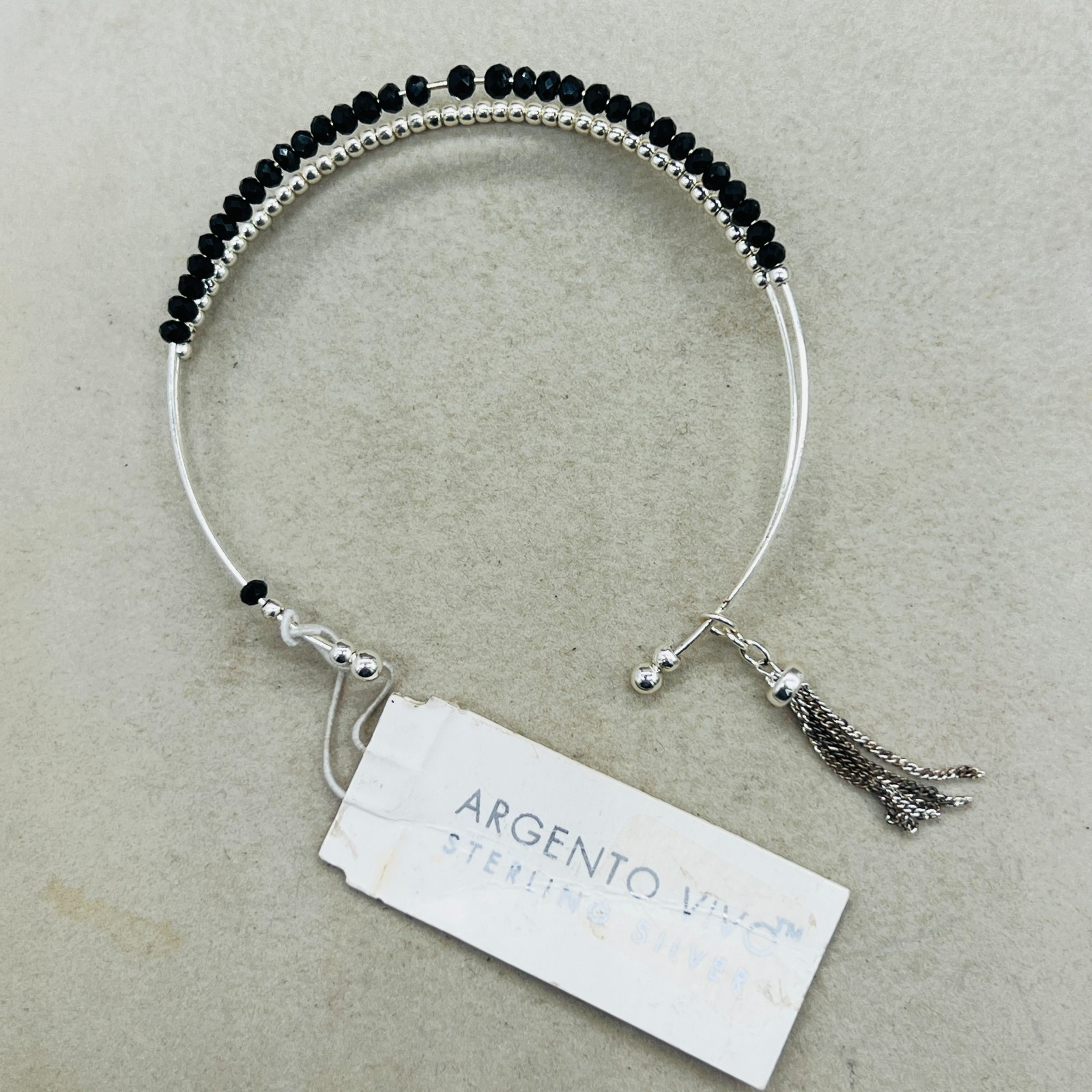 Argento Vivo Sterling Silver 925 Open Cuff Beaded Bracelet Tassel Charm NWT