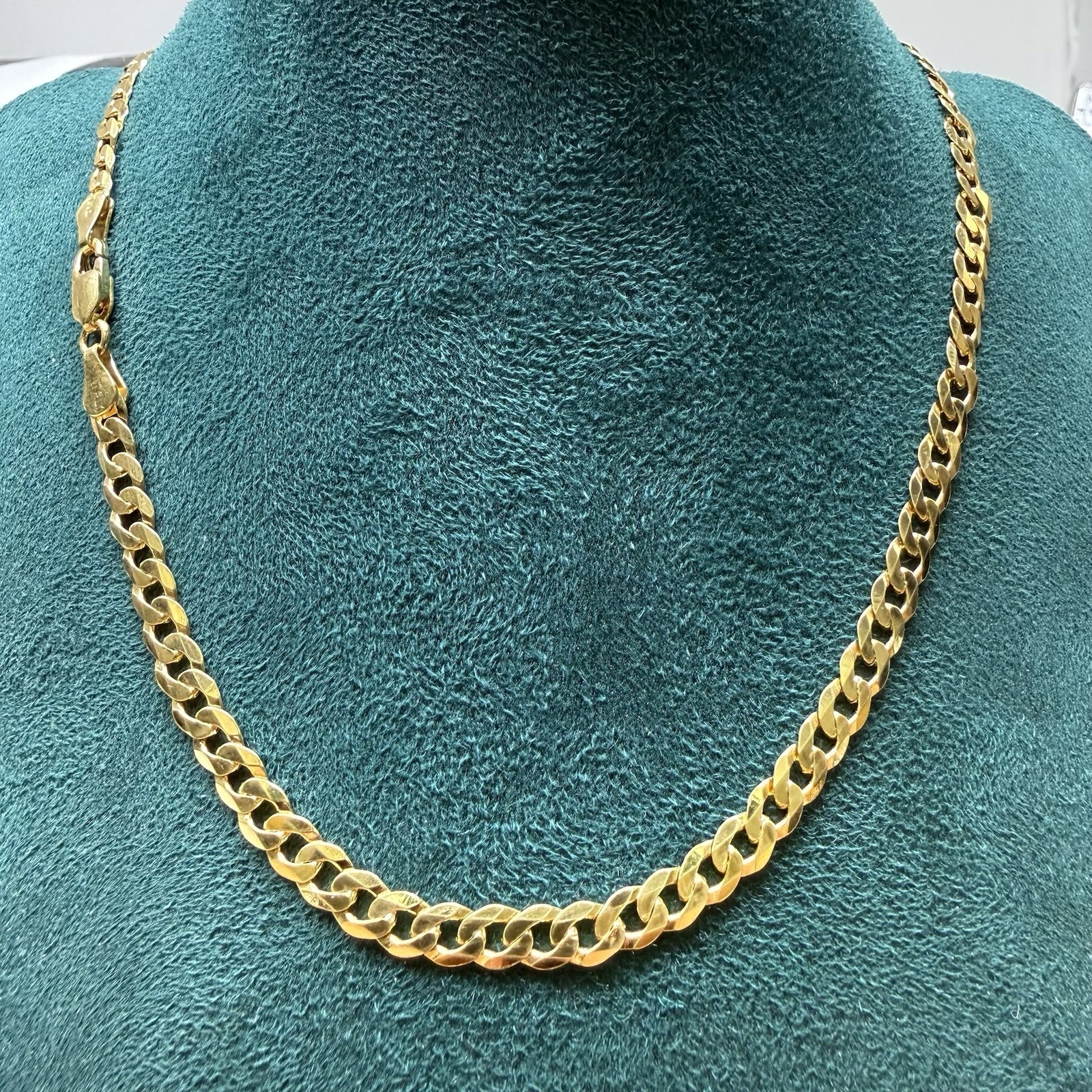 Gold Plated 925 Sterling Silver Diamond Cut Curb Link Chain Necklace 20” 4.8mm
