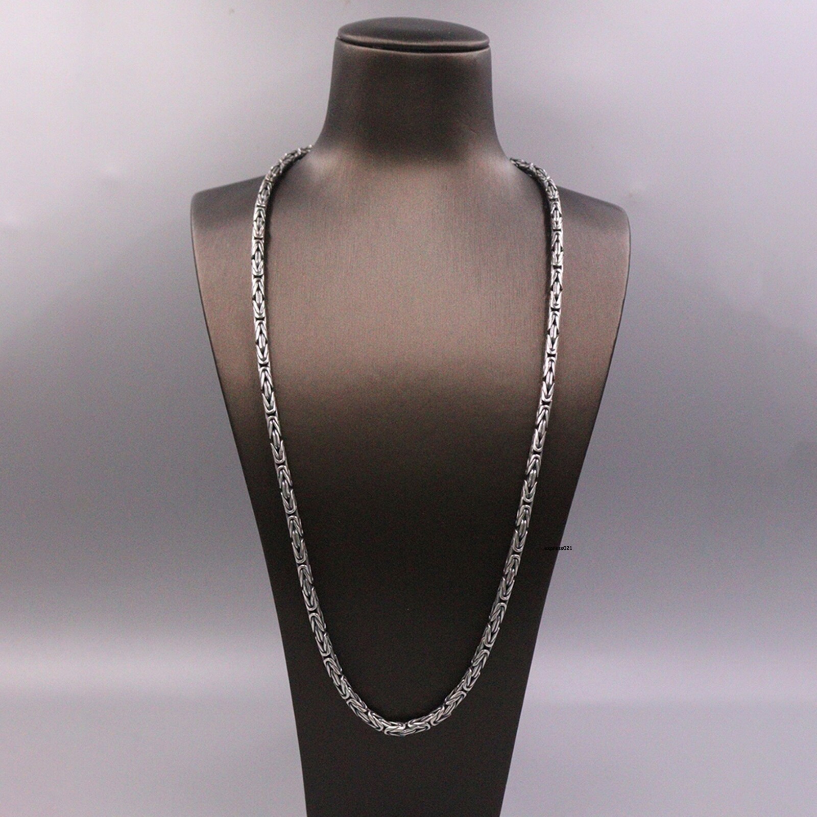 Solid 925 Sterling Silver Chain Men Lucky 4mm Byzantine Necklace 57-58g/23.6inch