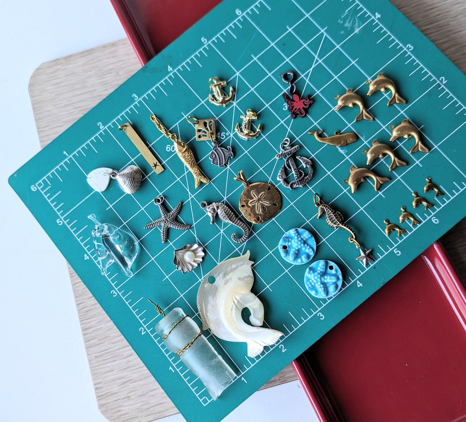 Mixed Lot Of 28 Beach Nautical Sea Ocean Gold Silver Tone Charm Pendant Findings