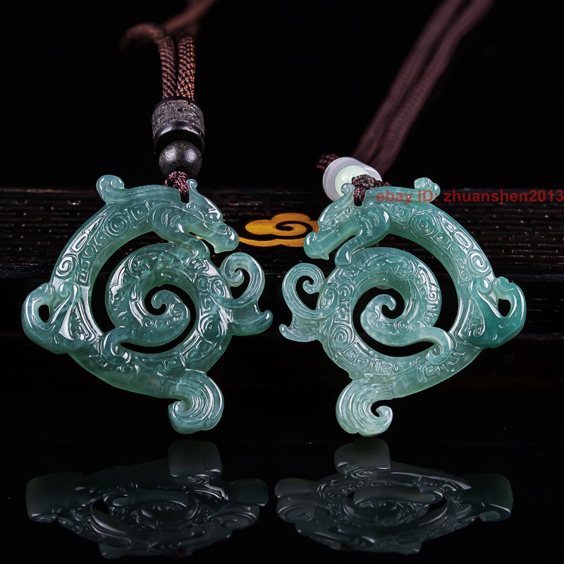 Natural Grade A Jade jadeite Carving Retro Dragon Amulet Lucky Pendant Necklace