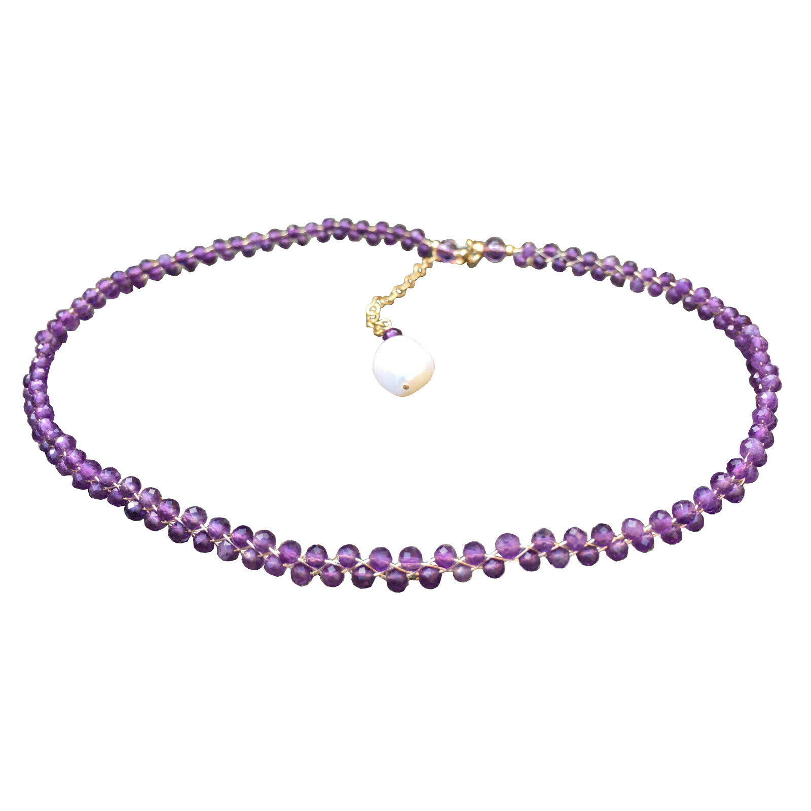 Natural Amethyst 35cm+5cm weave necklace choker W/9-10mm AAA+ pearl pendant #55