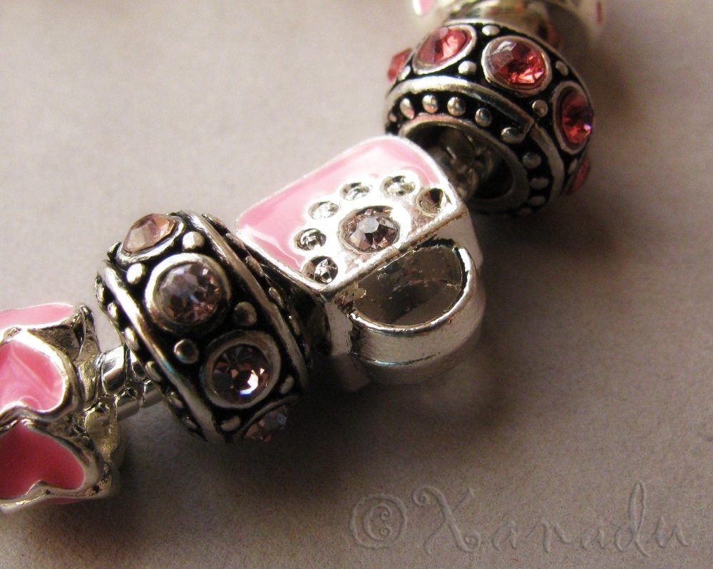 Pink Hello Kitty Princess European Charm Bracelet With Red Heart Crown Charm