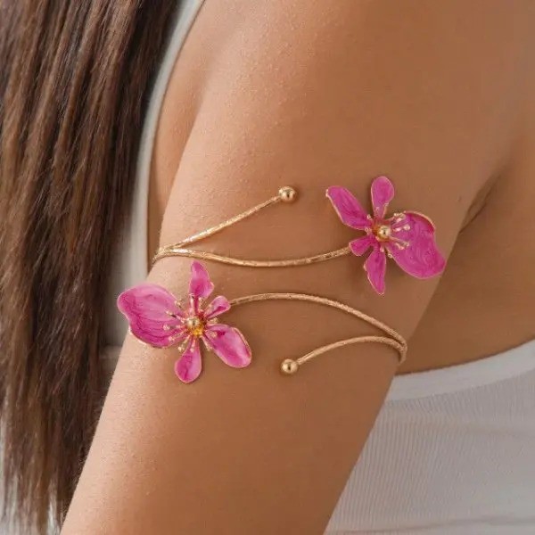 Adjustable Open Flower Bracelet Women Bangle Cuff Arm Jewelry Vintage Style