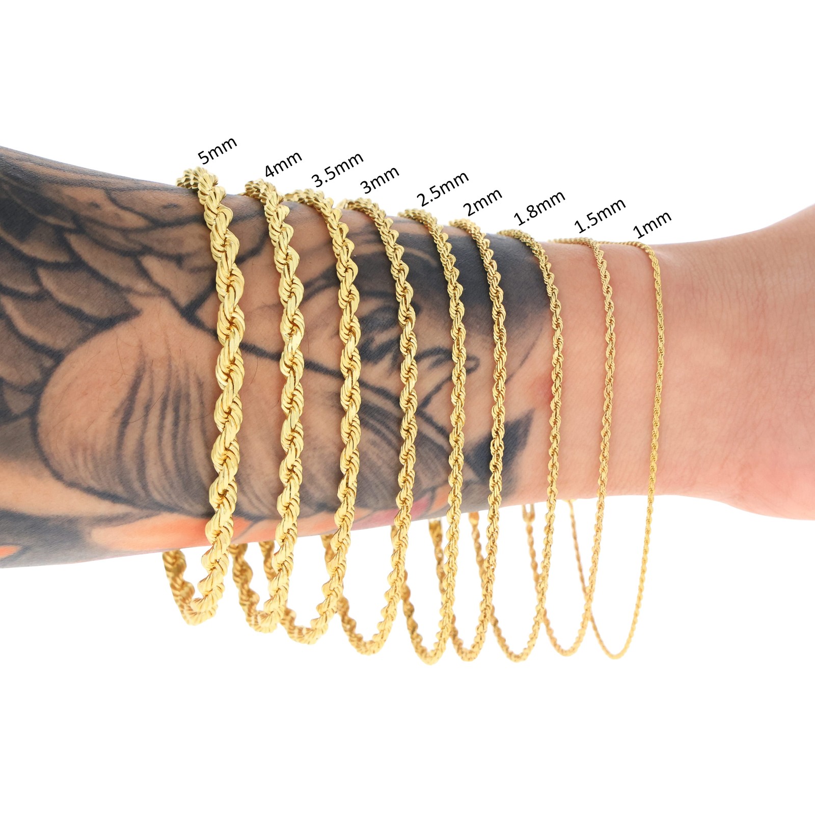 14K Yellow Gold 2mm-10mm D/C Rope Chain Bracelet Mens Women 7″ 7.5″ 8″ 8.5″ 9″