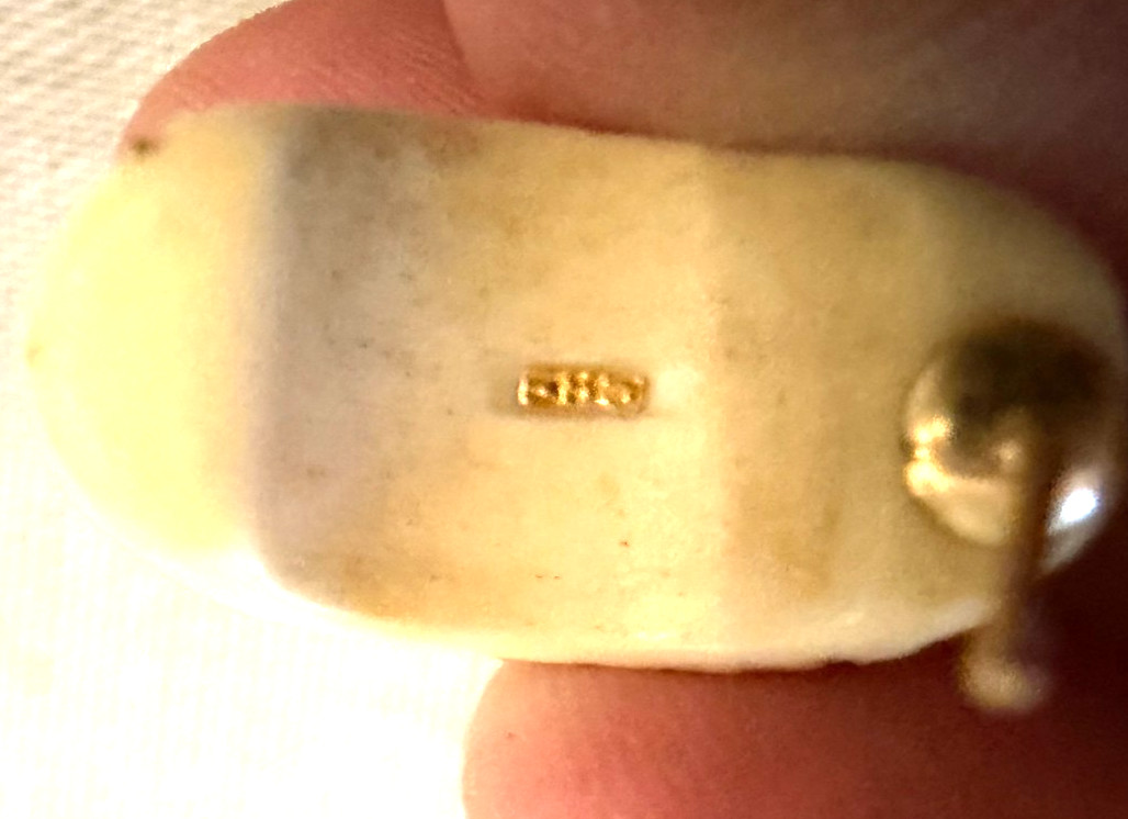 Vintage 14K Gold & Bone Shrimp Pierced Earrings, stamped 585