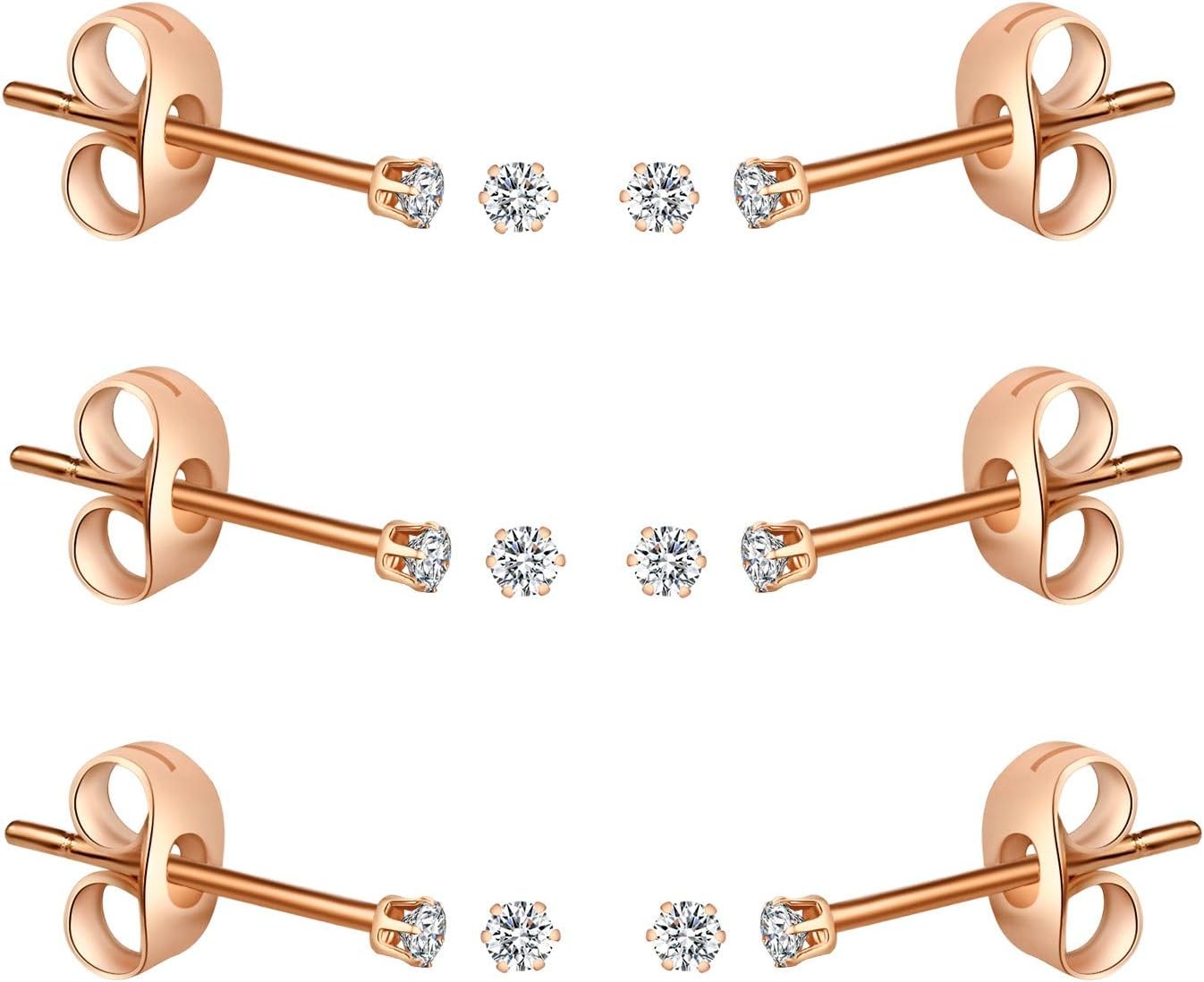 Tiny Womens Surgical Stainless Steel Clear Cubic Zirconia Stud Earrings