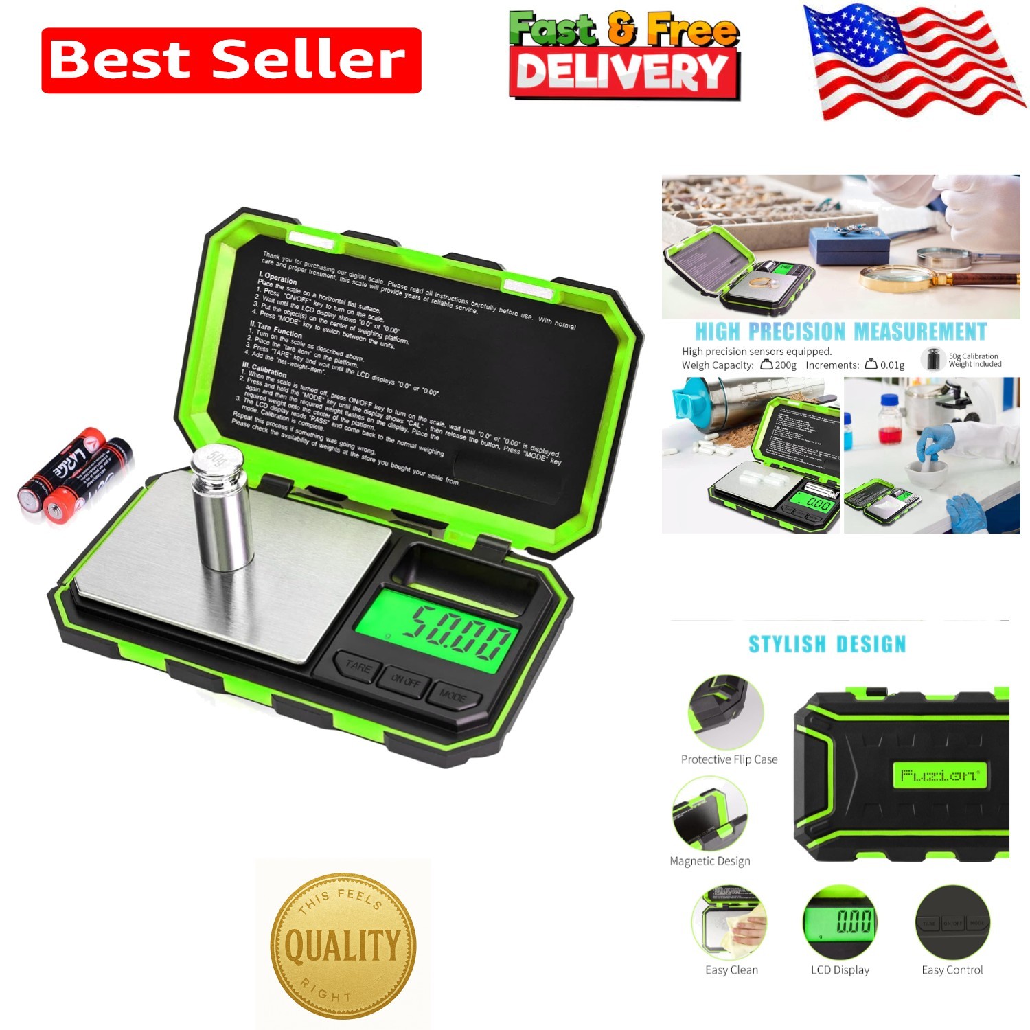 Versatile 200g x 0.01g Digital Scale – Tare Function & Calibration Weight