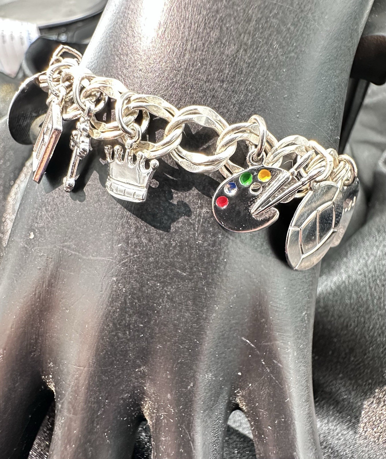 Rembrandt RQC Music Art (11) Charms Sterling Silver Rodium Plated Bracelet 6.25”