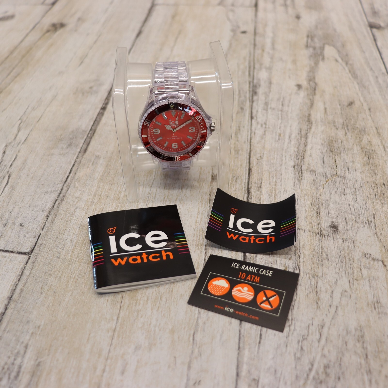 Authentic Ice Watch, Ice Pure Red Dial, 48MM Men’s Quartz Watch, Clear Band, NEW