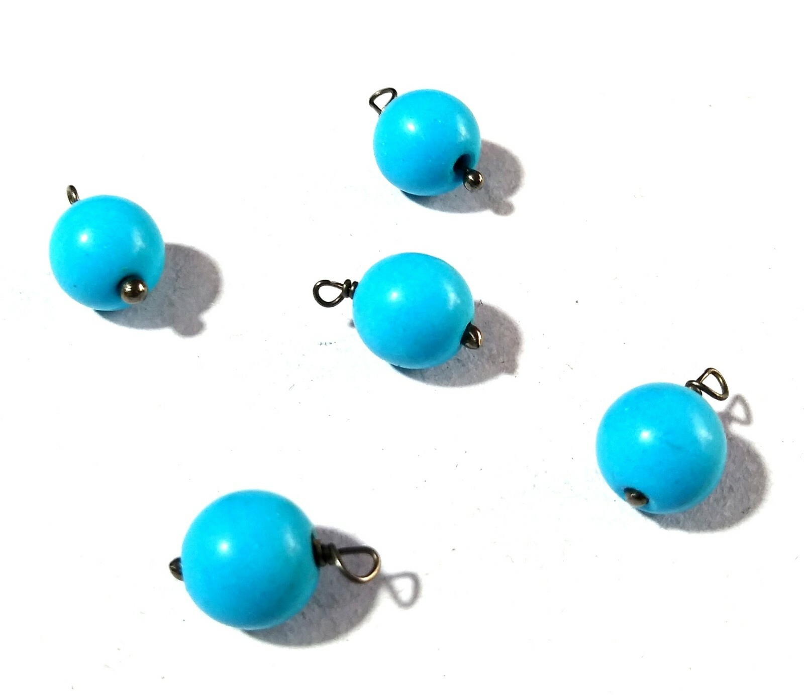 Turquoise Round Beads Black Plated Wire Wrapped 20 Pcs
