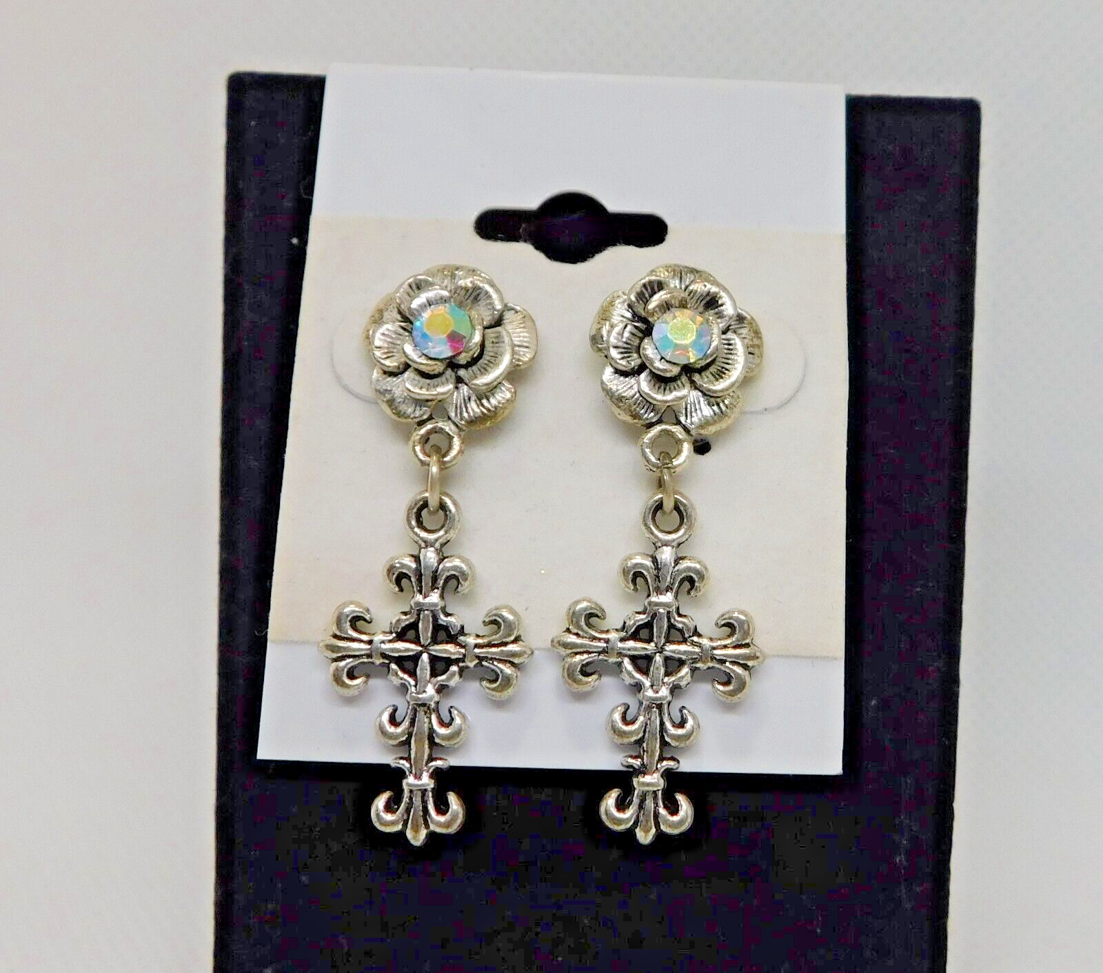 Elegant Filigree Cross, A.B. crystal earrings, Christian, Any Occasion, Gift