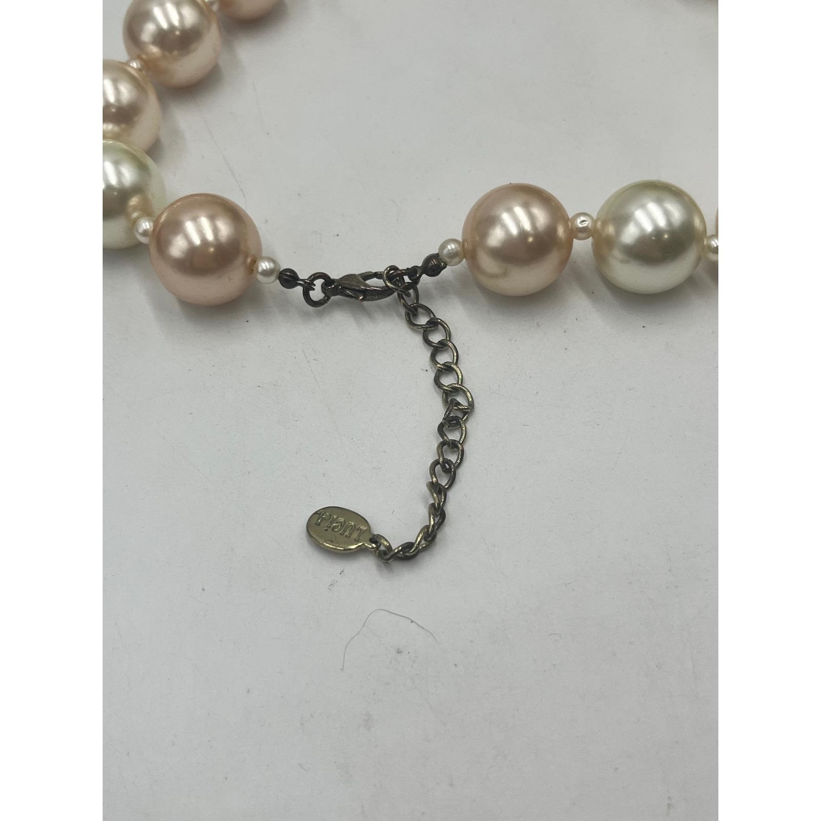 Lucia Vintage Large Faux Cream champagne Pearl Gold Tone Bow Collar Necklace