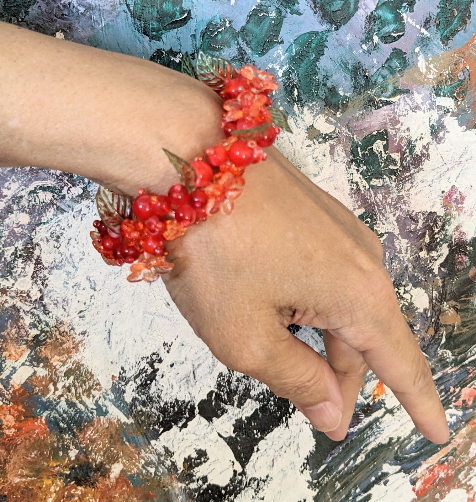 Floral Bracelet Stretch Wholesale Lot 6 Purple Pink Red Blue Flower Bracelets