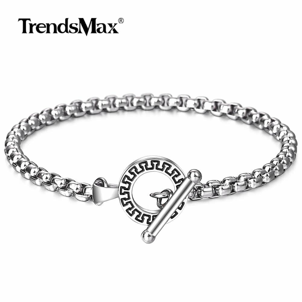 4mm Mens Silver Stainless Steel Box Link Chain Bracelet Toggle Jewelry 8″ 9″