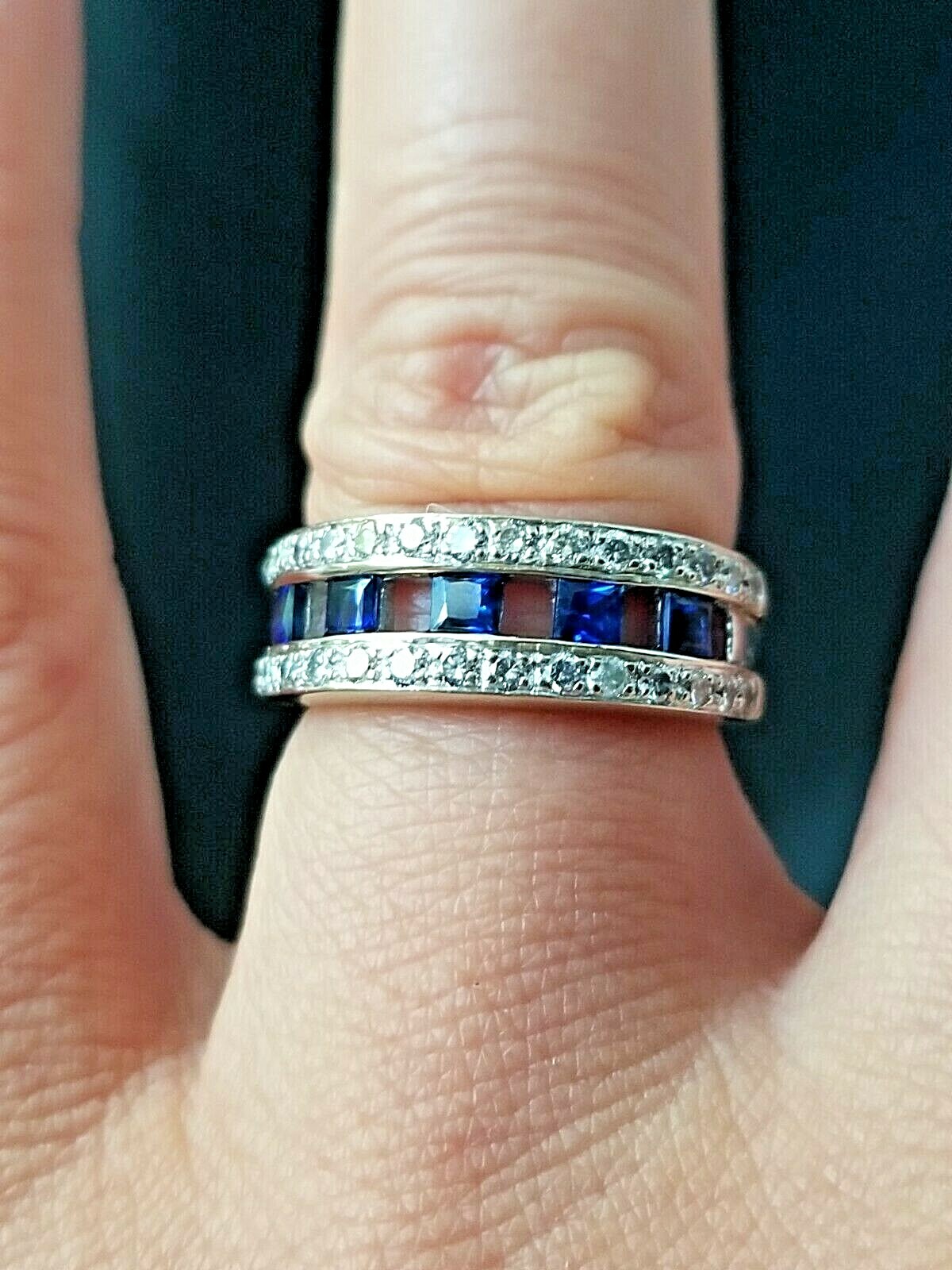 1.45TCW Beautiful Top Blue Princess Sapphire Diamond 18k white gold band