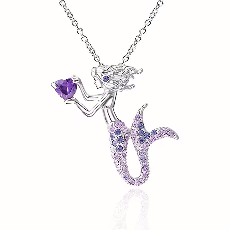 exquisite mermaid purple Pendant Necklace for Women Jewelry with gift box