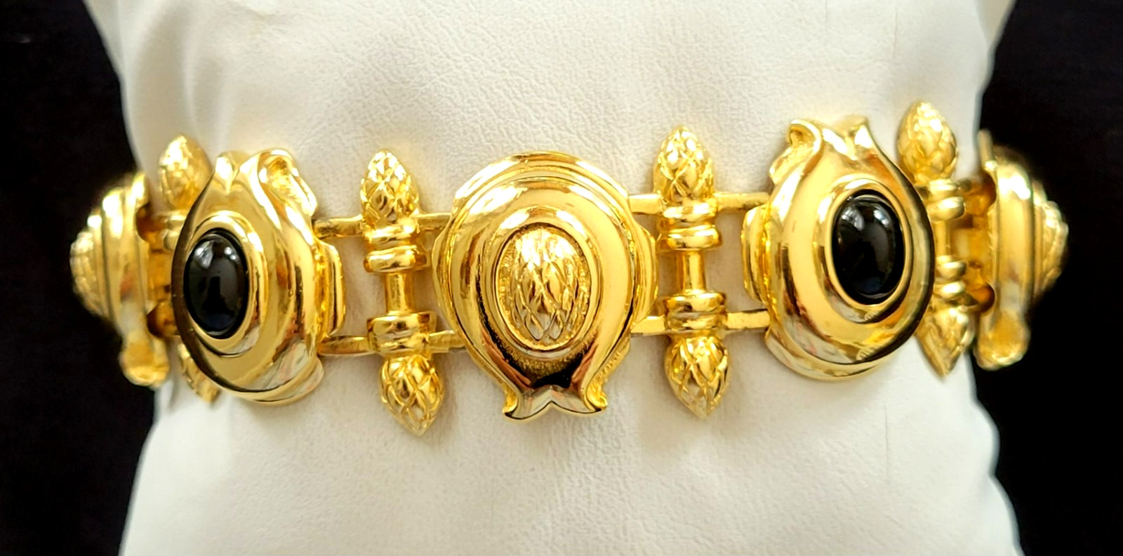 VTG Fendi Gold Link & Blk Cabochon Logo Bracelet 1980’s MINT