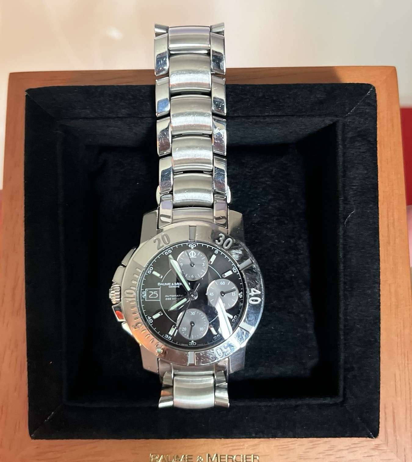 Baume & Mercier CapelandAutomatic Chronograph Black Dial 200m Steel Bracelet Box