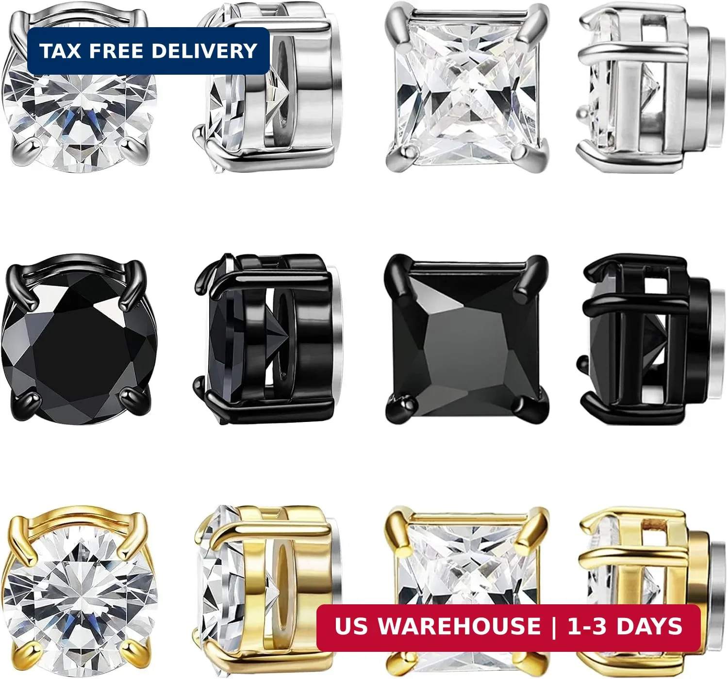 NEWITIN 6 Pairs Stainless Steel Magnetic Stud Earrings for Men Clip on Earring M