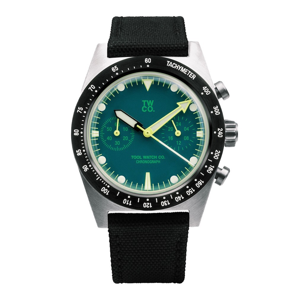TWCO. CHROMA Mechanical Quartz Hybrid Chronograph Steel Green Canvas Men’s Watch