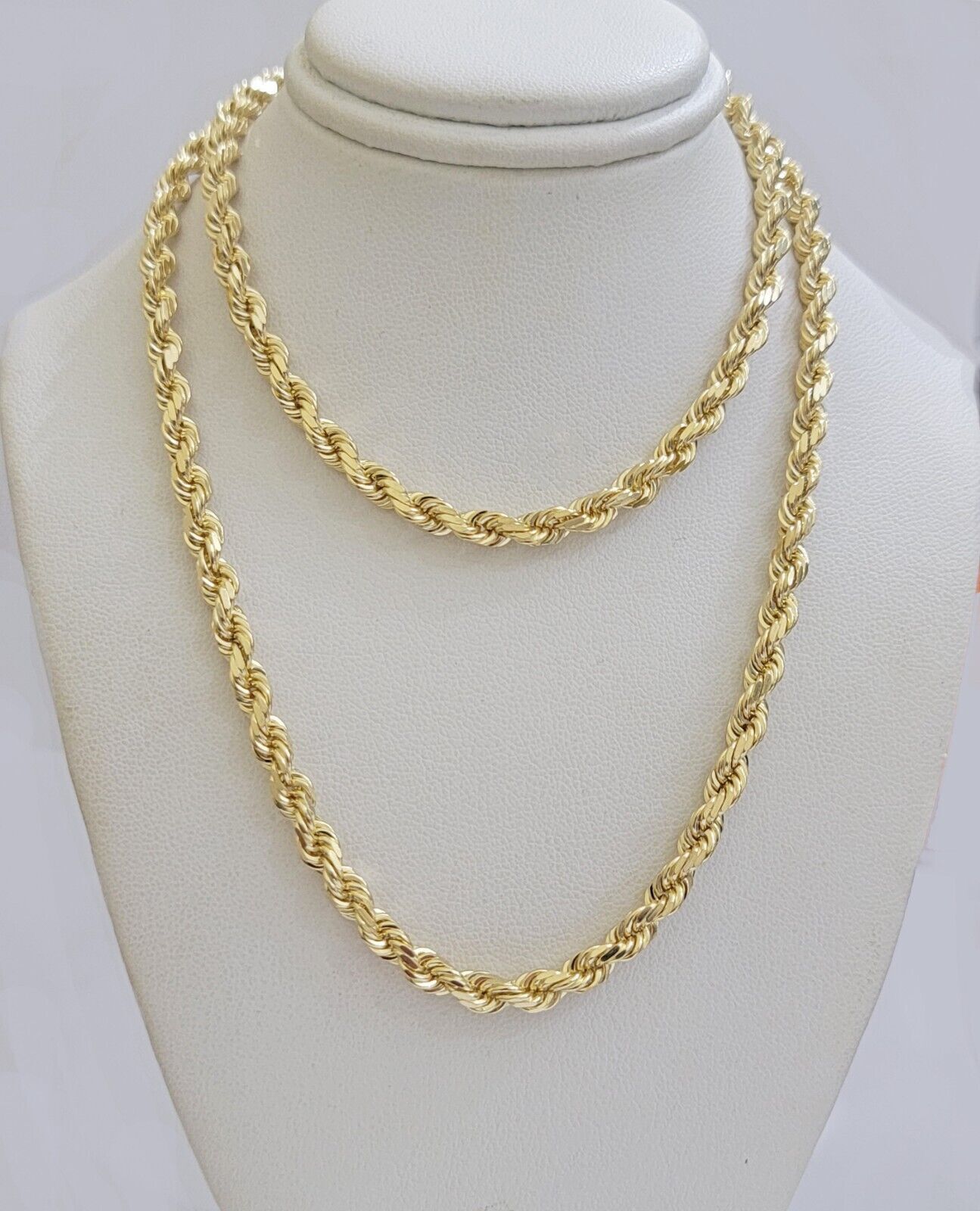 Real 14k Yellow Gold Rope Chain Necklace 4mm 18-26 Inch Diamond Cut Mens 14kt