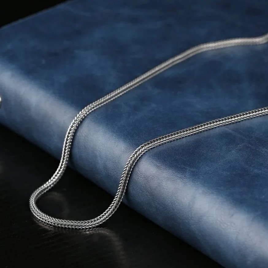 S925 Sterling Silver 3mm Foxtail Snake Bone Chain Necklace Men Vintage Style