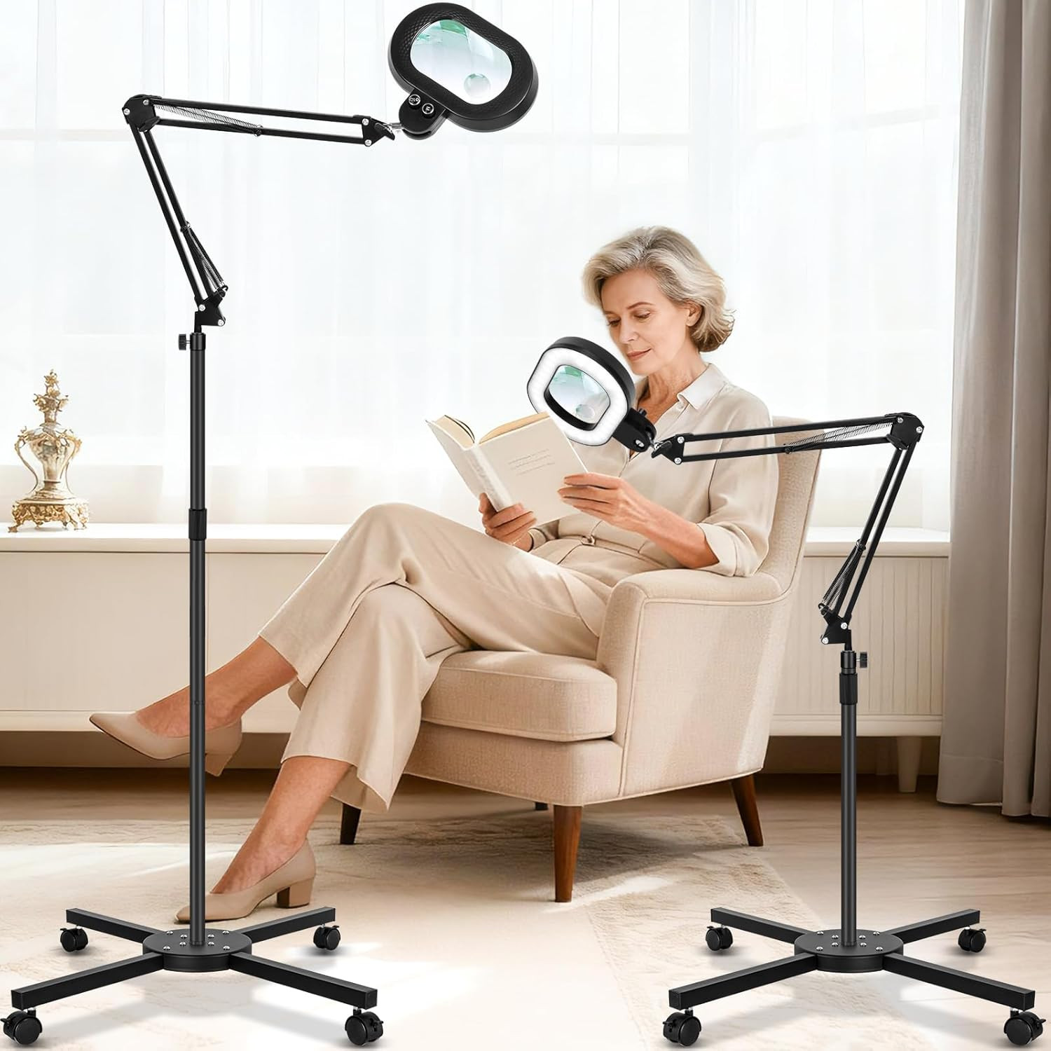 12X 30X Large Floor Magnifying Glass with Light and Stand, Infinite Color Dimmab