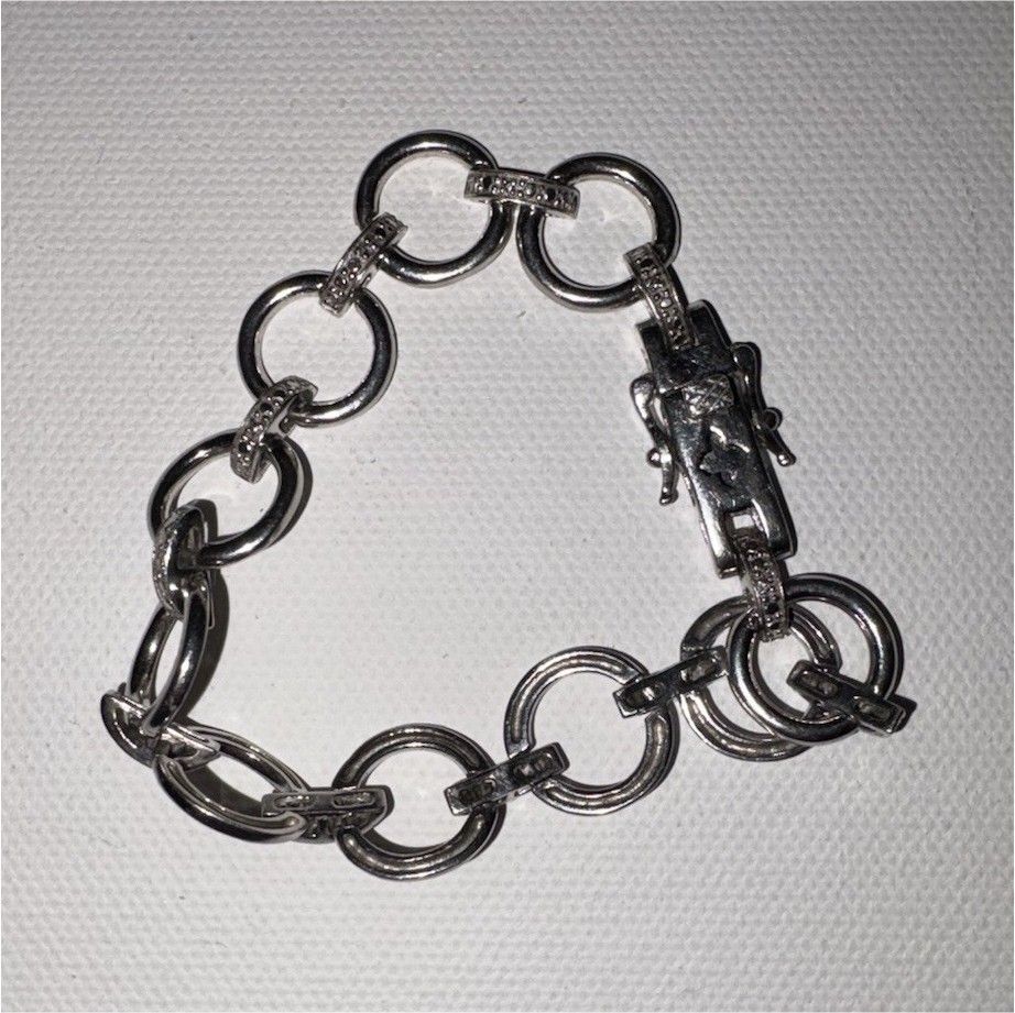 925 Sterling Silver Round Link Chain Bracelet Silver Tone Box Clasp No Stone