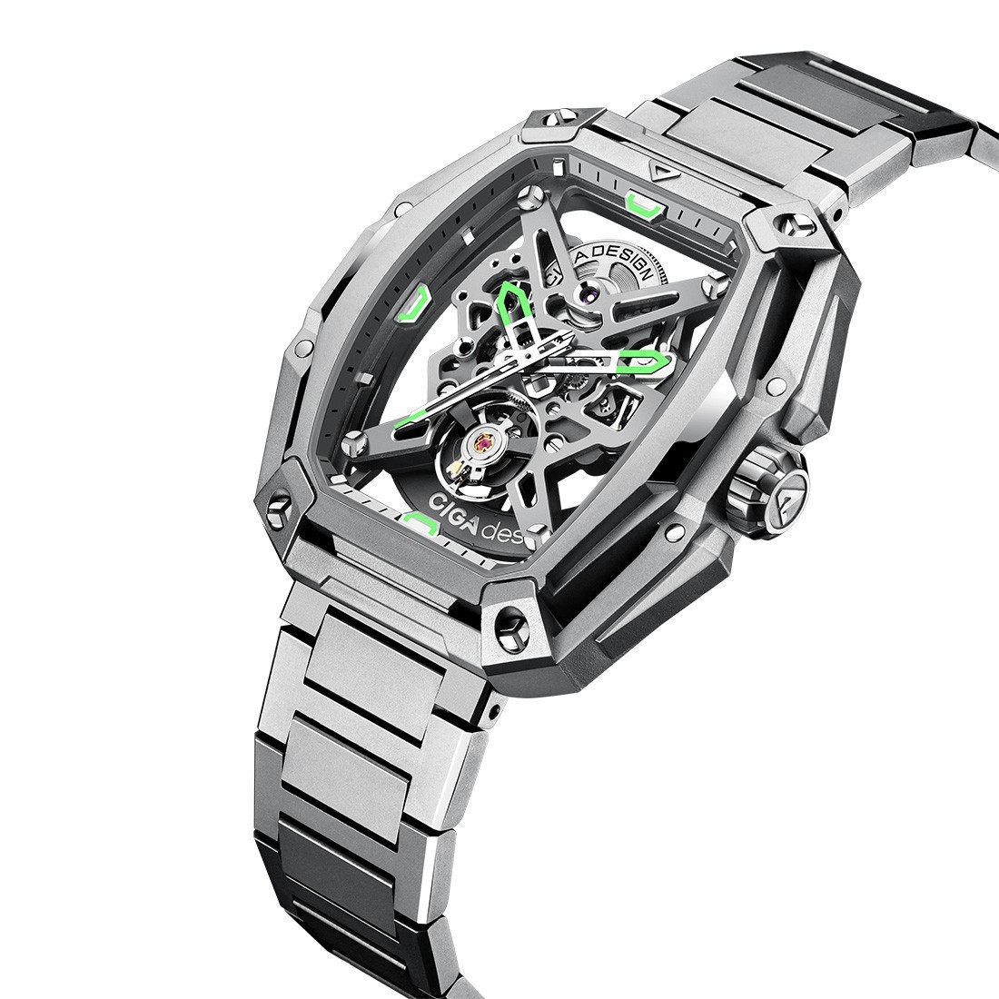 CIGA Design Z Hunter Carbon Steel Skeleton Tonneau Silver Men’s Watch