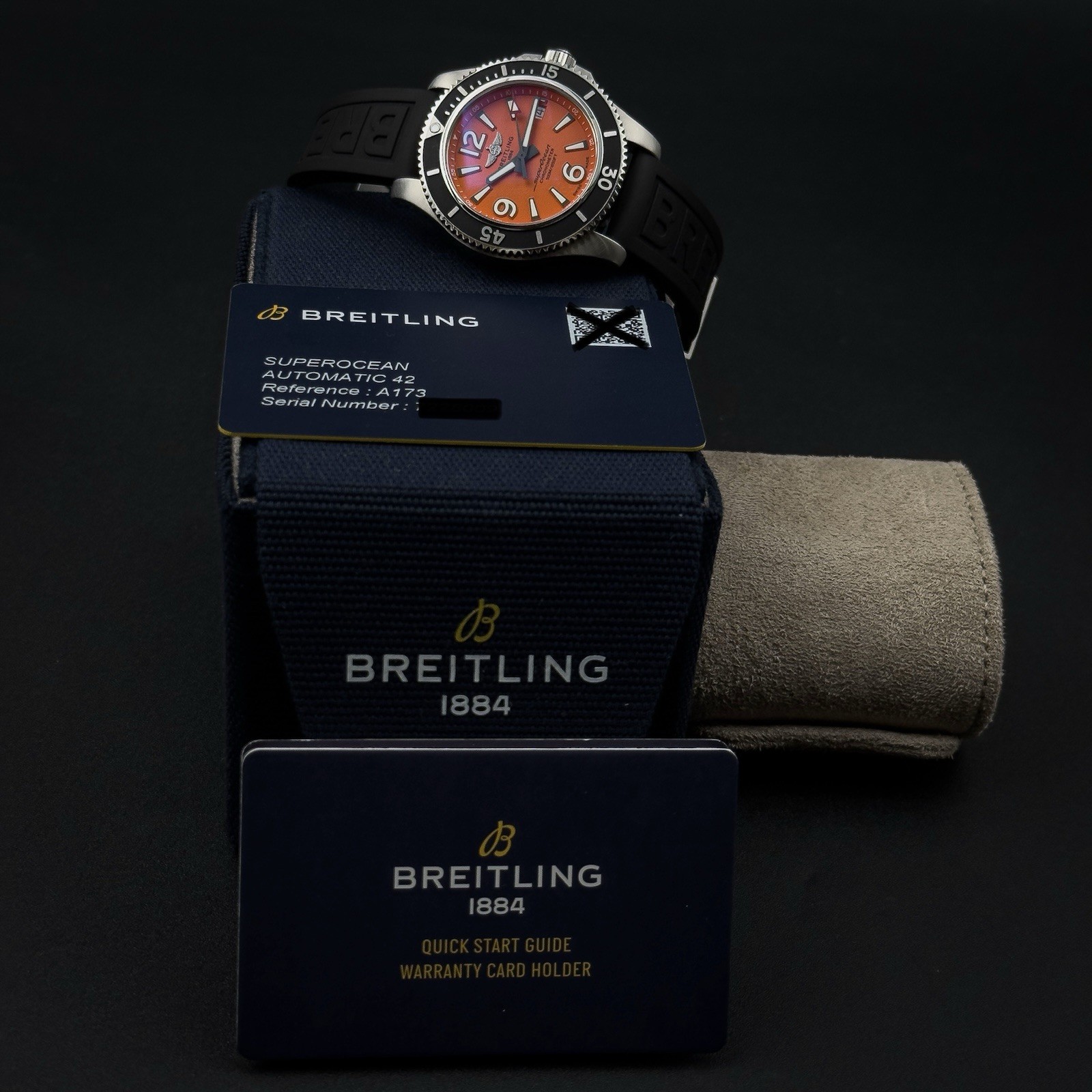 Breitling Superocean Automatic 42mm A17366 Orange Dial Rubber Strap Full Set
