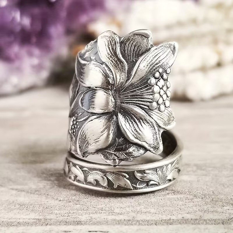 Elegant 925 Sterling Silver Charms Unique Fashion Flower Ring One Size Fit All