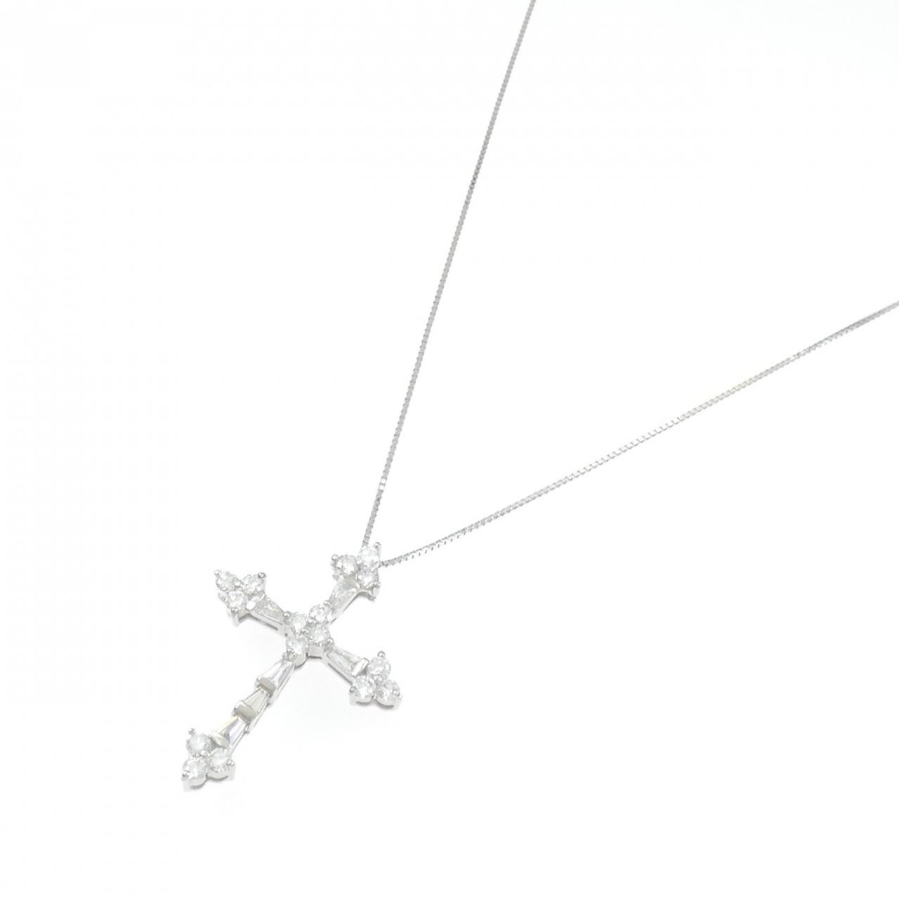 Authentic K18WG Cross Diamond Necklace 1.00CT #270-004-157-7971