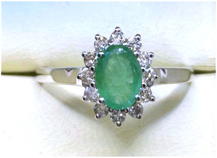1.14ct Emerald & Diamond Ring in 14K White Gold