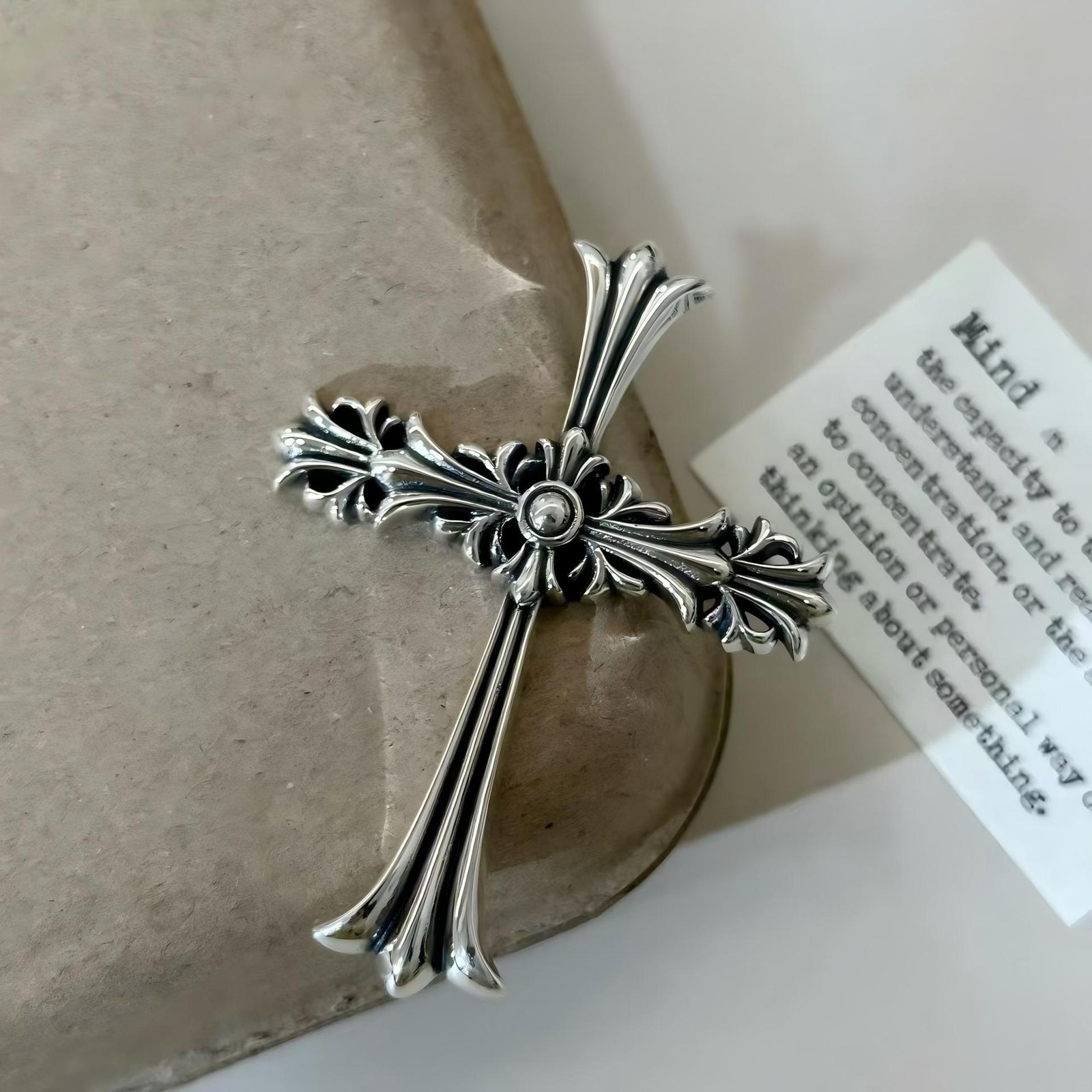 Heavy 24g 925 Sterling Silver Gothic Floral Cross Pendant Only Biker Men Jewelry