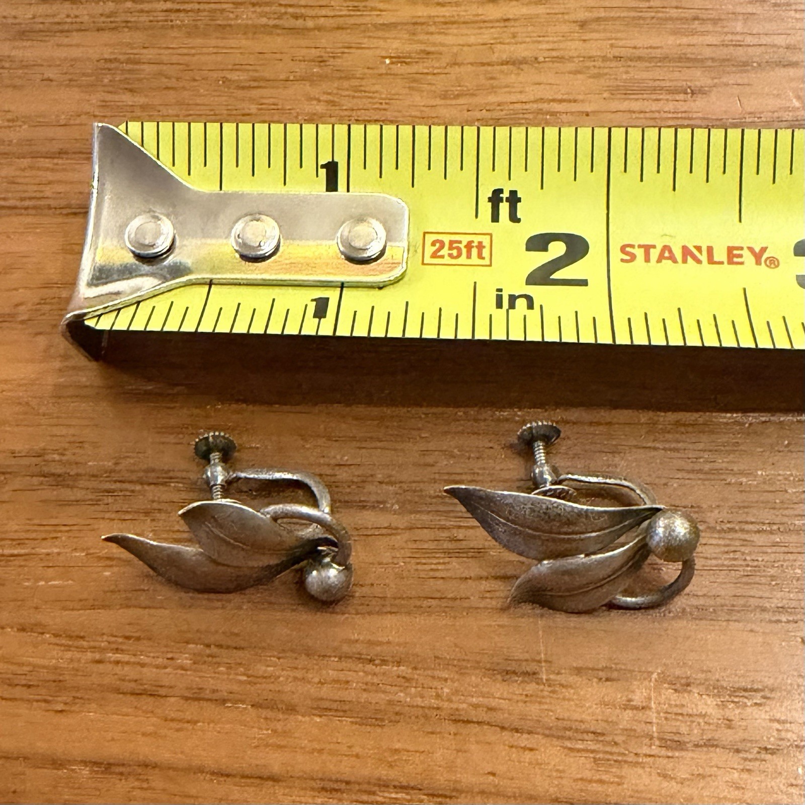 Vintage Forstner Sterling Silver Leaf Screw Back Earrings Mid Century 925 Signed