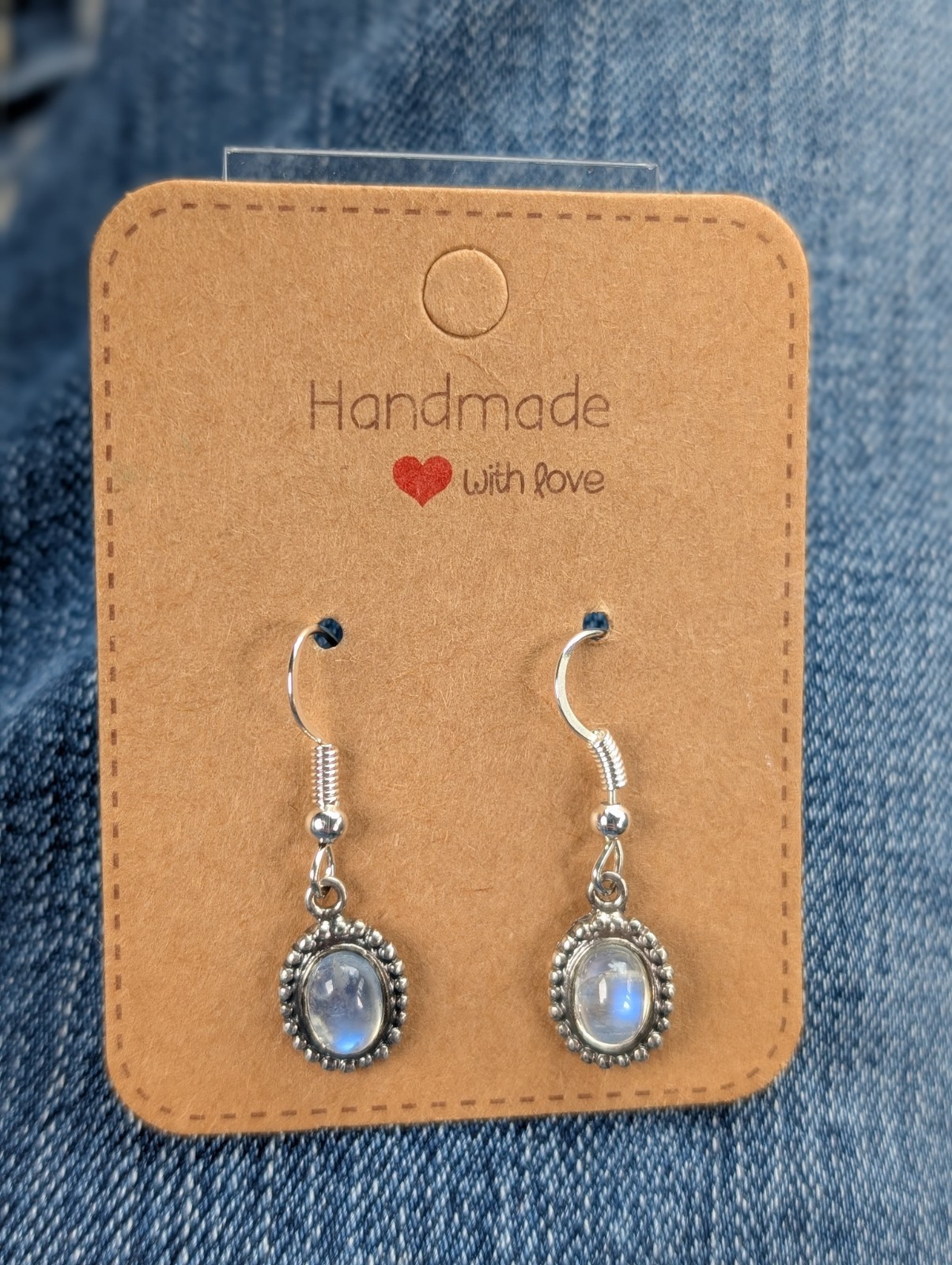 Oval Shaped Moonstone Drop Earrings sterling silver unique jewelry rare handmade