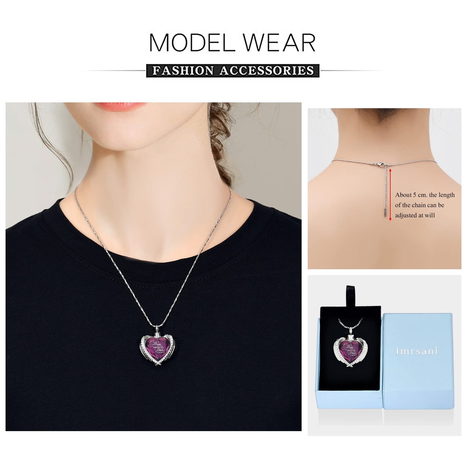 Cremation Jewelry Angel Wing Heart Urn Pendant Necklaces for Women Crystals U…