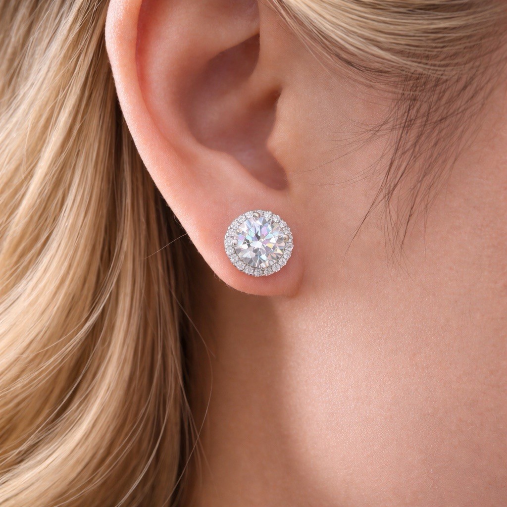 Vvs Moissanite Earrings 925 Sterling Silver GRA Certified Men Women Halo Studs