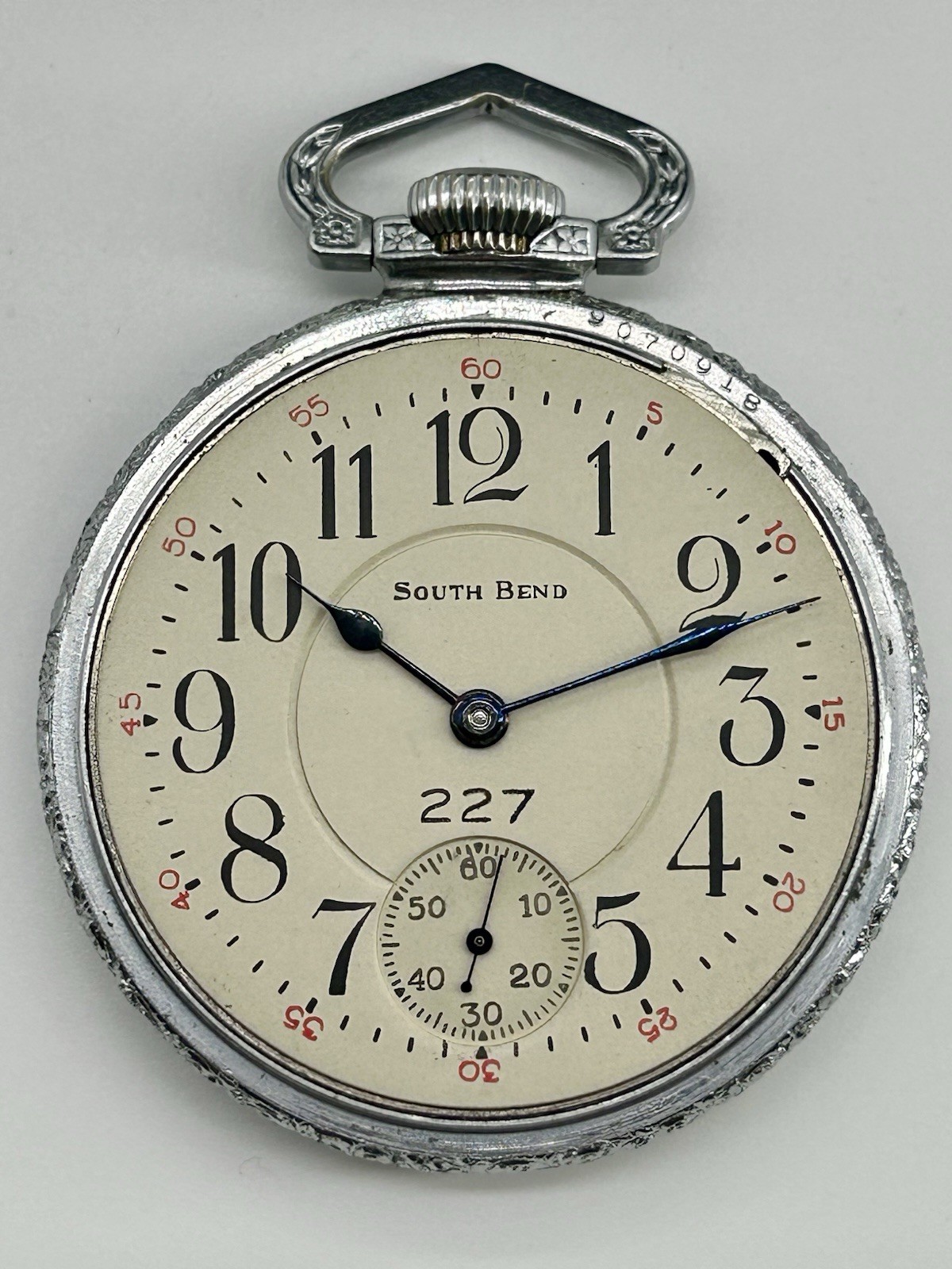 South Bend Grade 227 Railroad Pocket Watch 21J 16S Lever Set Double Roller Runs