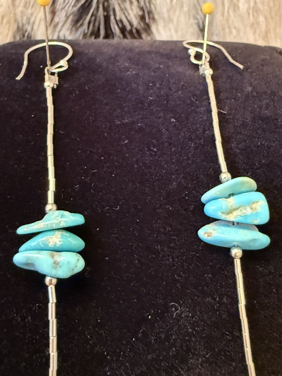 Liquid Sterling Silver 925 TURQUOISE NUGGET BEADED Shoulder Duster 5in Earrings