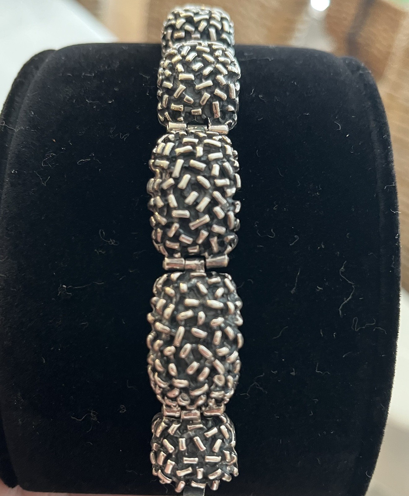 Vintage Zina B Hills 925 Silver Puffy Panel Oxidized Bracelet 7.25 in 78 grams