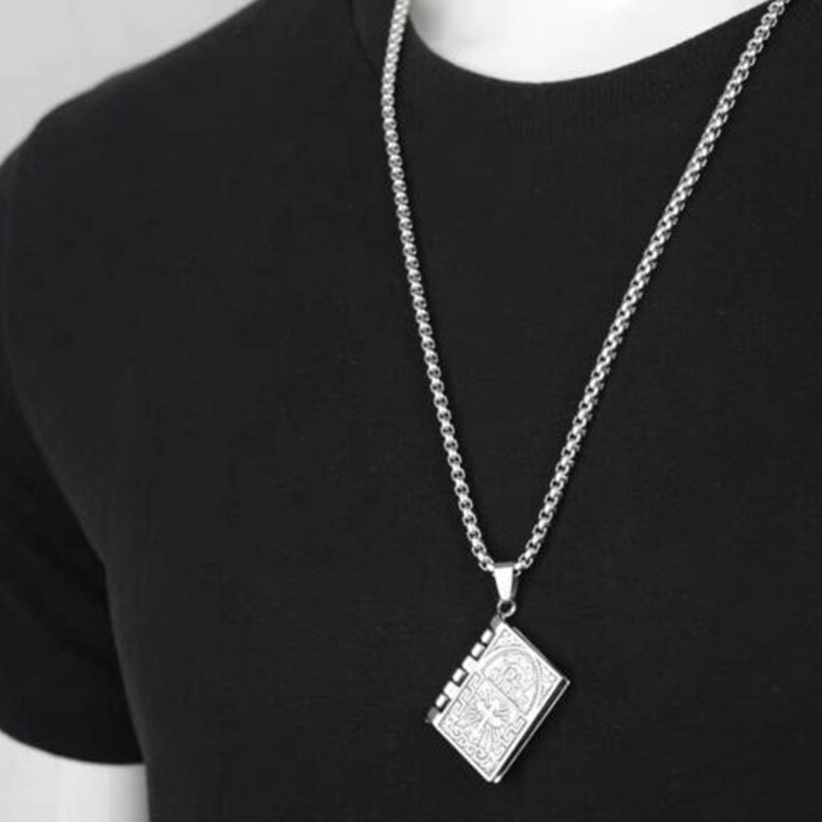 2PCS Lord’s Prayer Holy Bible Open Pages Locket Pendant Necklace 925 Silver USA