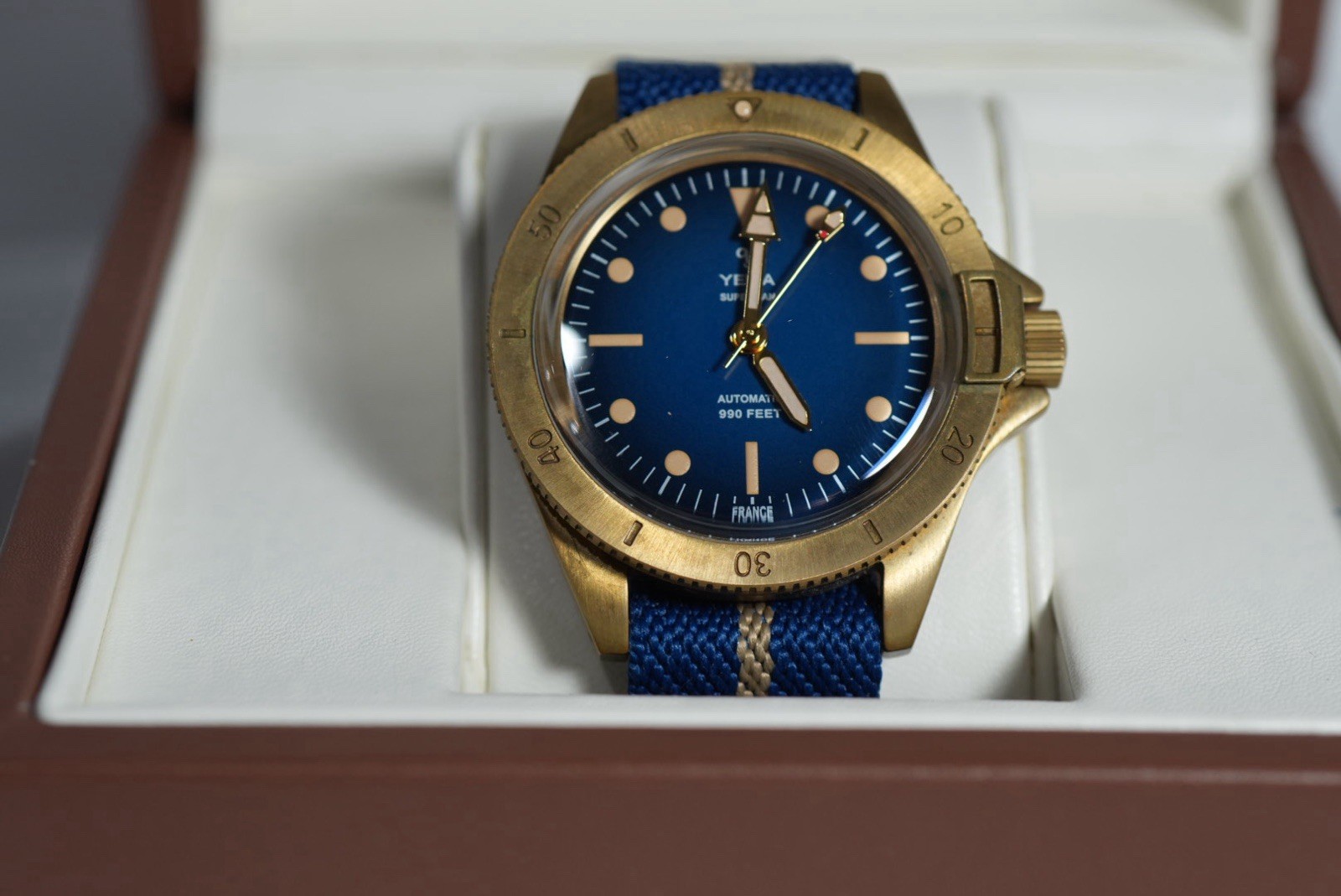 YEMA Superman Bronze Automatic 39mm Blue Dial Diver Date Blue Strap 300m