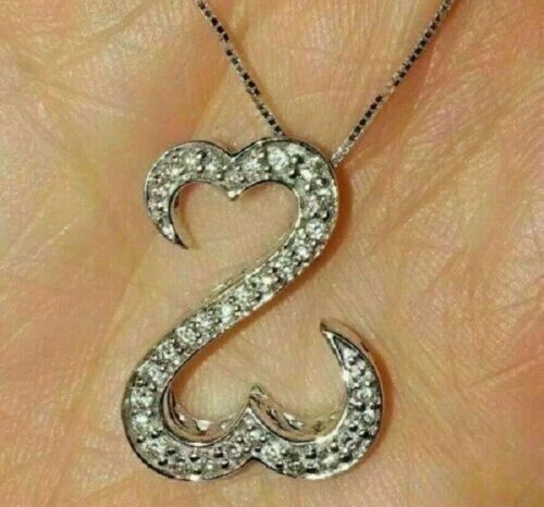 1CT Round Cut VVS1 Diamond Open Heart Pendant Necklace 14K White Gold Finish