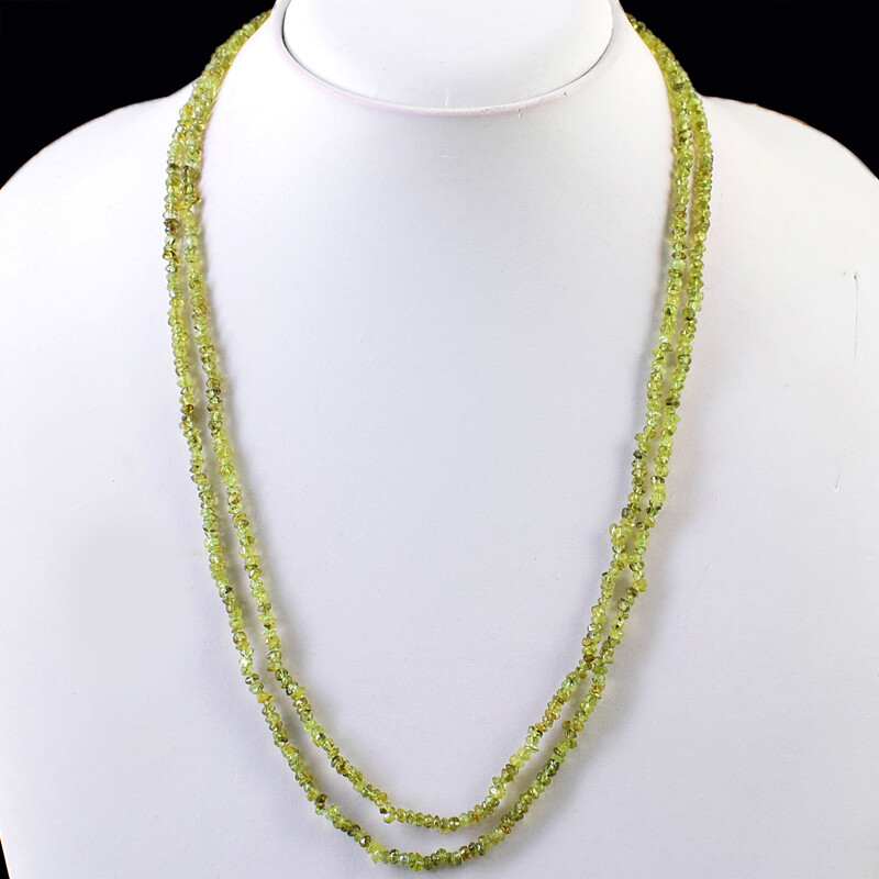 100.00 Cts Earth Mined 2 Strand Green Peridot Faceted Beads Necklace NK 25E120