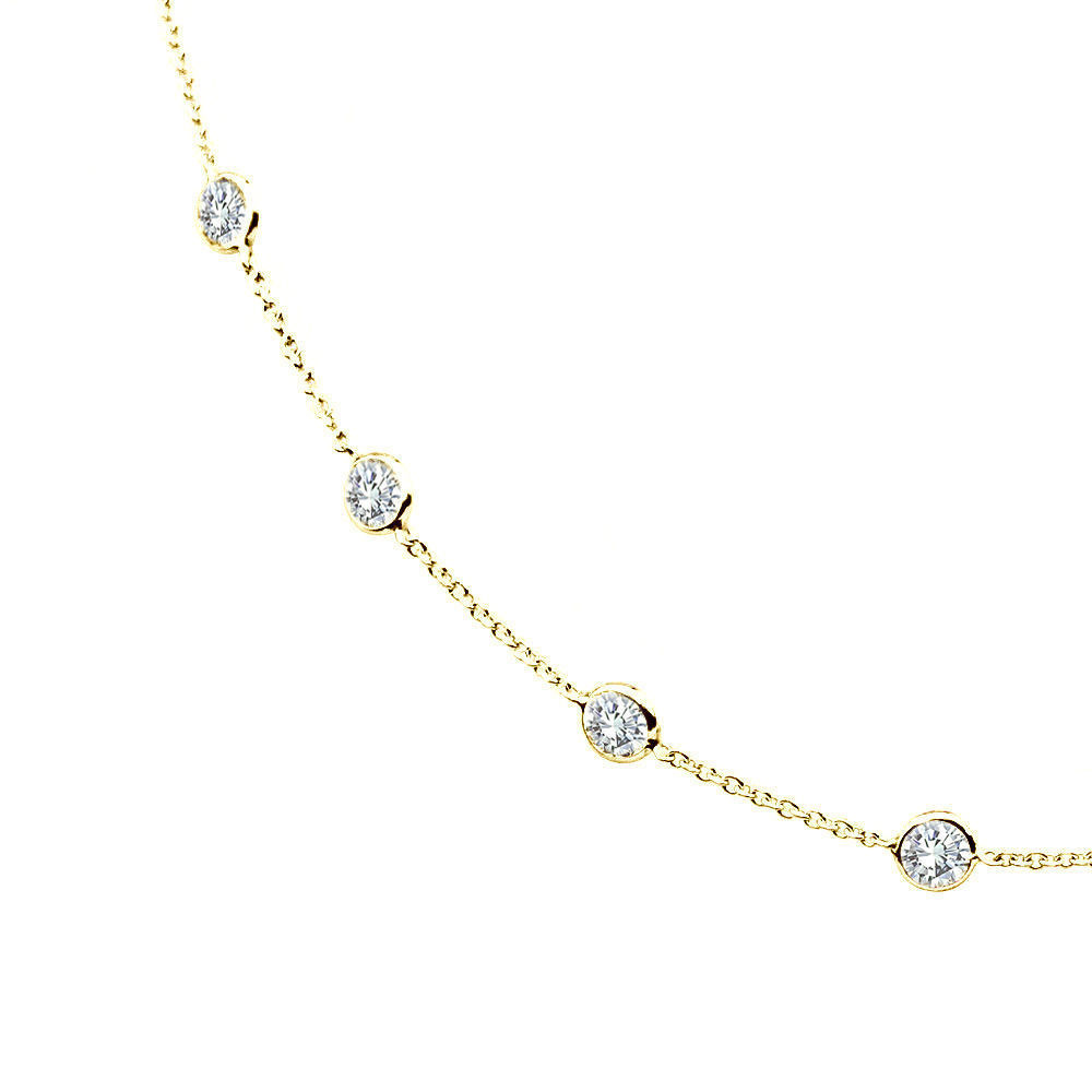 3.52 ct Round Diamond By The Yard 14k Yellow Gold Necklace 13 x 0.27 ct each G-H
