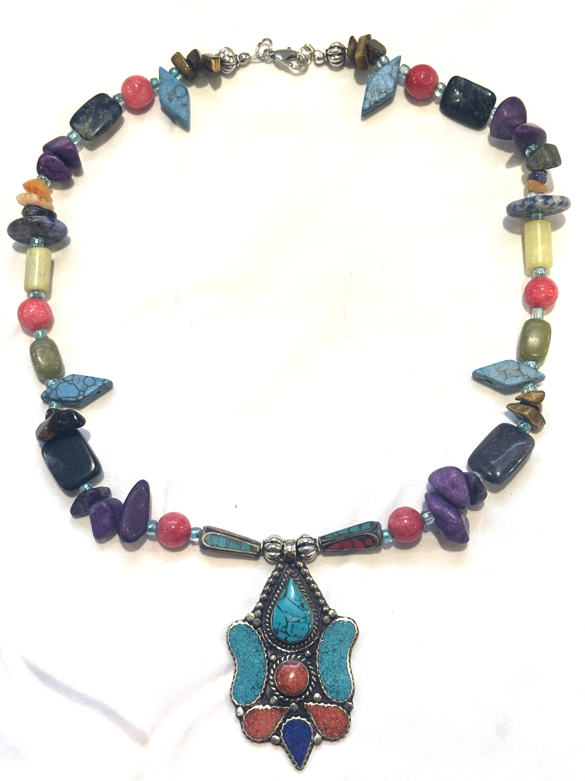 Colorful Boho Handcrafted Natural Stone Necklace 20 inch